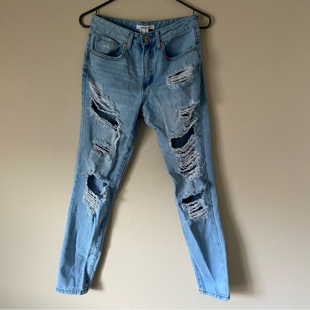 Forever 21 Light Wash High Rise Straight Leg Denim Jeans Pant Bottoms Fall Retro